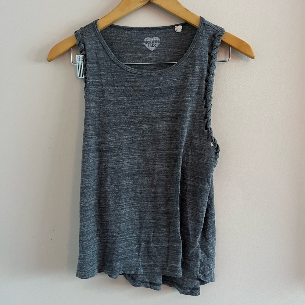 Modern Lux Charcoal Gray Tank Top Small Braided Detail